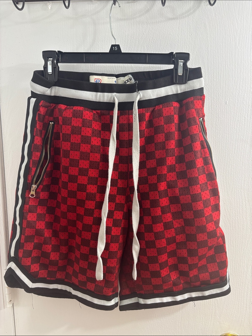 Red and Black Checkered Athletic Drawstring Shorts